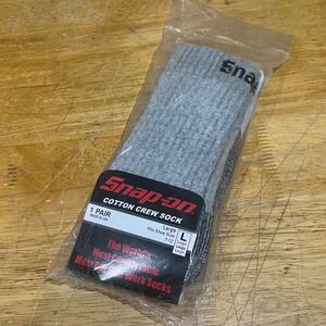 Snap-on Mens Cotton Crew Socks Gray Heavy Duty Work Socks Size Large 7-12 USA